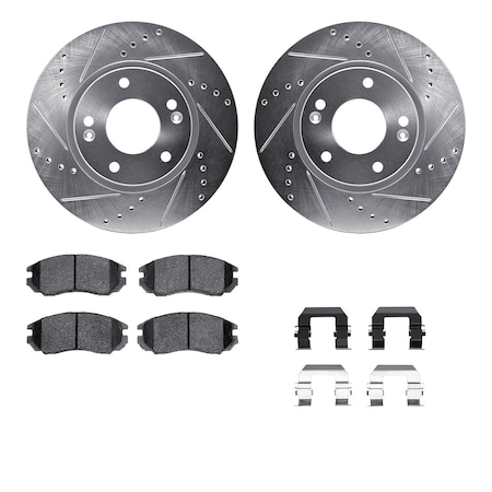 DYNAMIC FRICTION CO 7512-03019, Rotors-Drilled and Slotted-Silver w/ 5000 Advanced Brake Pads incl. Hardware, Zinc Coat 7512-03019